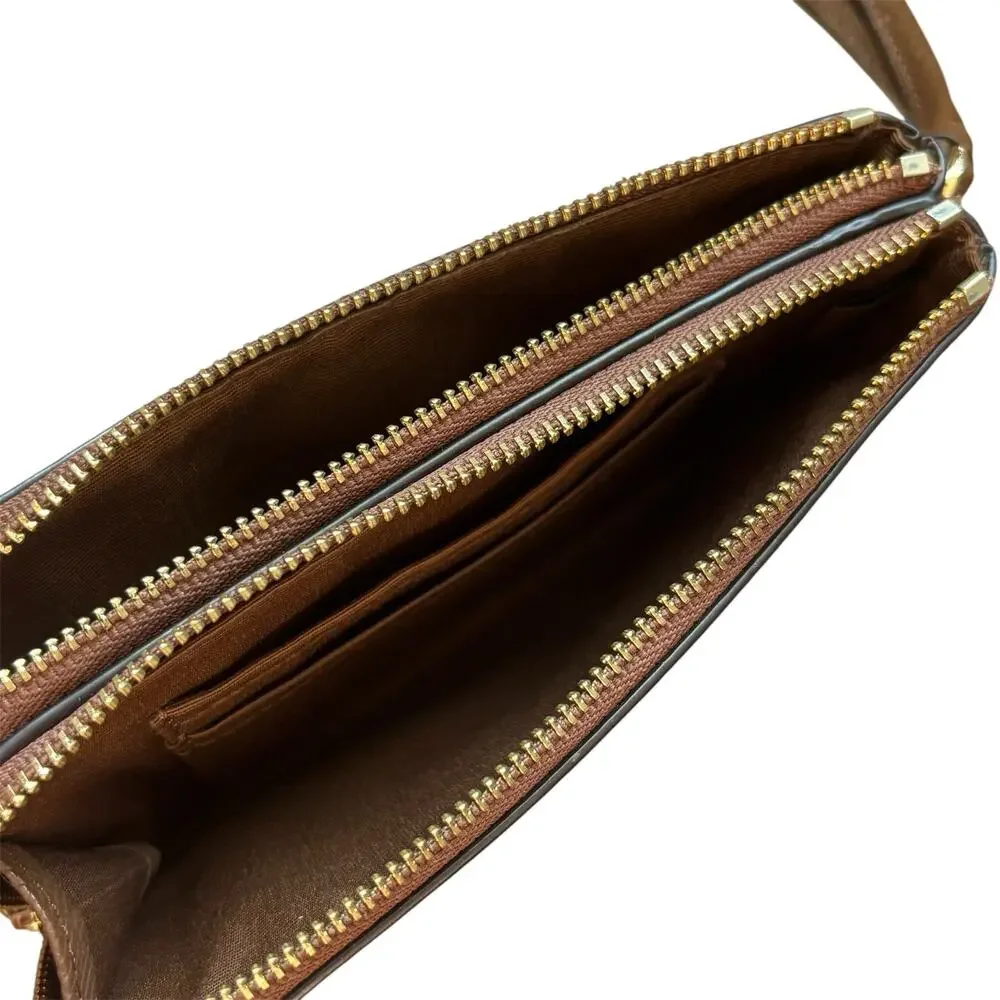 Coach Double Corner Zip Wristlet in Dark Brown Pebble Leather